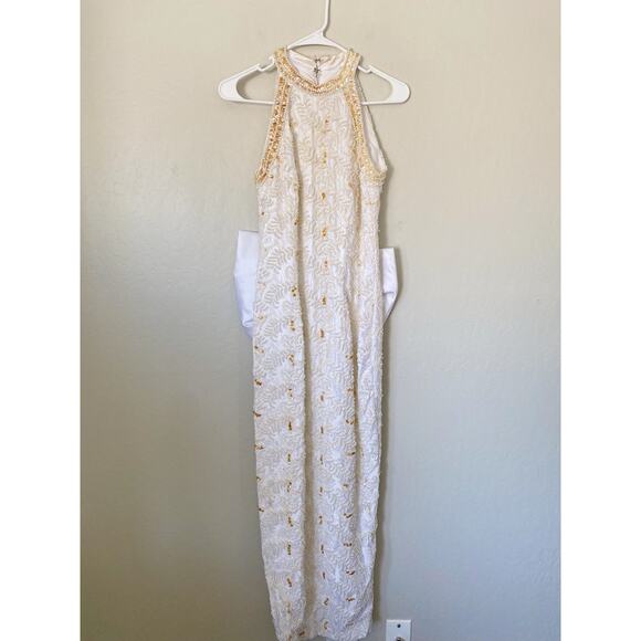 Vintage 90s Pearl Beaded Wedding Gown Size 12 Back Bow Old Money Bridal Dress - Picture 3 of 9